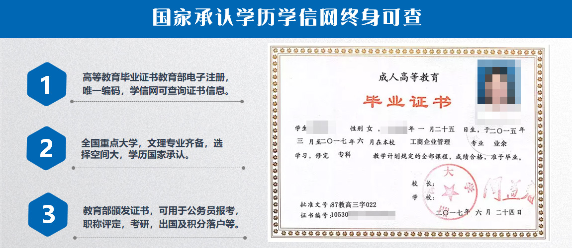 湘潭大学成人高考毕业证书样本